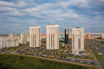 Fototapeta premium An aerial view on the high buildings in Minsk