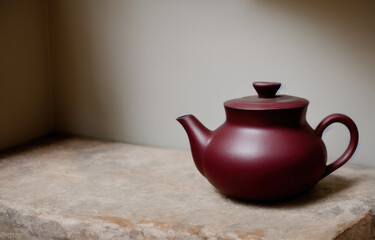 tetera de barro bebiendo té paisaje