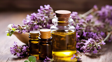 Obraz na płótnie Canvas lavender oil and lavender for spa and massage treatment 