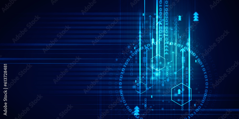 Poster 2d illustration abstract digital binary data on computer screen