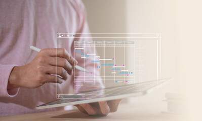 Data analysis concept Analyst Business Analytics and Data Management System on mobile phone, report...