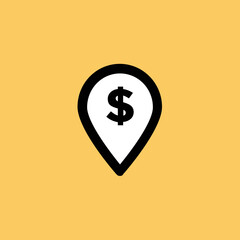 Dollar and pin, flat icon of bank location 