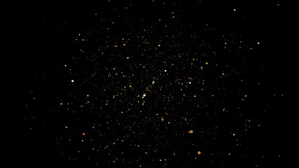 Golden shiny sparkling particles on black background
