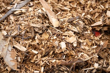 Wood Compost pile close up in a field on a farm  