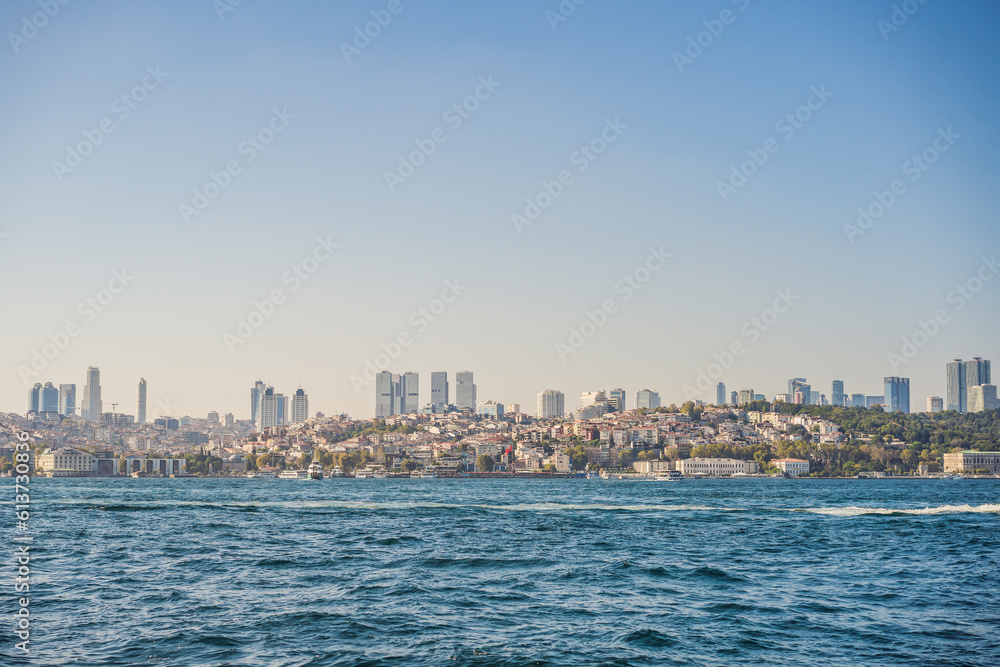 Wall mural a panorama photo of bosporus strait, istanbul. turkiye