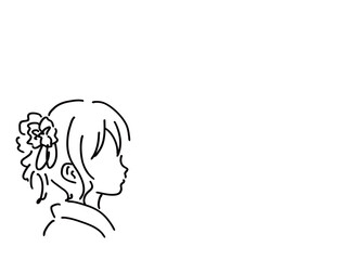 かわいい着物の浴衣姿の女性のフレーム／手書きイラスト素材