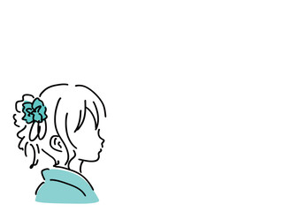 かわいい着物の浴衣姿の女性のフレーム／手書きイラスト素材