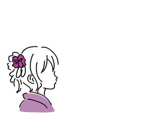 かわいい着物の浴衣姿の女性のフレーム／手書きイラスト素材