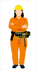 Industrial Female worker on orange uniform characters in white background