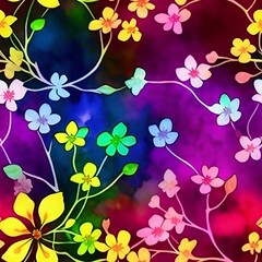 abstract purple background with colorful flowers