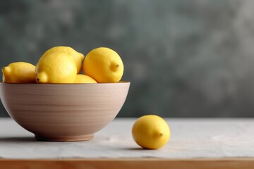 Large Tabletop with a Bowl of Lemons. Generative AI