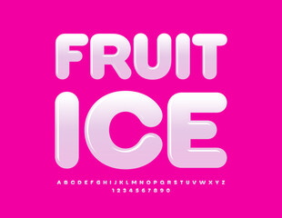 Vector sweet emblem Fruit Ice with glossy Font. White set of Alphabet Letters and Numbers