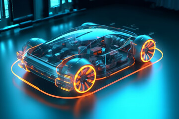Obraz premium Generative AI of an electric car with neon lights in the studio