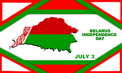 Belarus map with Belarusian flag pattern in red, white and green colored frames. commemorate Belarus Independence Day on 3 July
