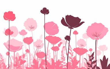 Pink tulips flowers on white background. Simple flat illustration. Generative AI technology.