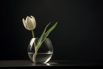 Elegant White Tulip in a Clear Glass Vase Embracing Simplicity. Generative AI