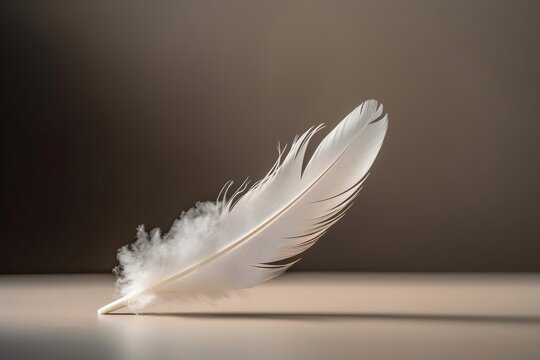 Resting Single White Feather on a Plain Background. Generative AI