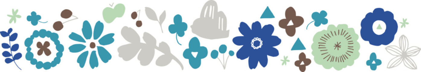 ベクター。北欧モチーフの草木と花のベクターイラストセット。北欧風フレーム背景。Vector. Vector illustration set of plants, trees and flowers with Scandinavian motif. Scandinavian style frame background.