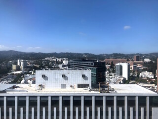 bird's-eye view of the city rooftops and mountains in Los Angeles