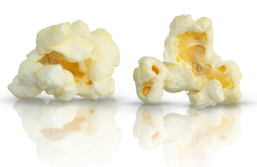 Pair of popcorn with reflection isolated on transparent background.