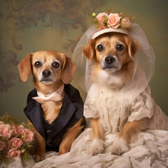 wedding dogs and flowers