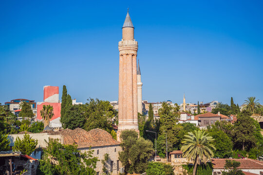 Minaret of Alaaddin Mosque in Antalya, Turkey. Yivli Minare