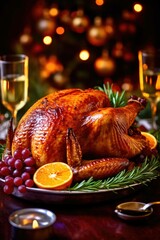 Fototapeta na wymiar Traditional roasted turkey for Christmas or Thanksgiving. Generative AI.