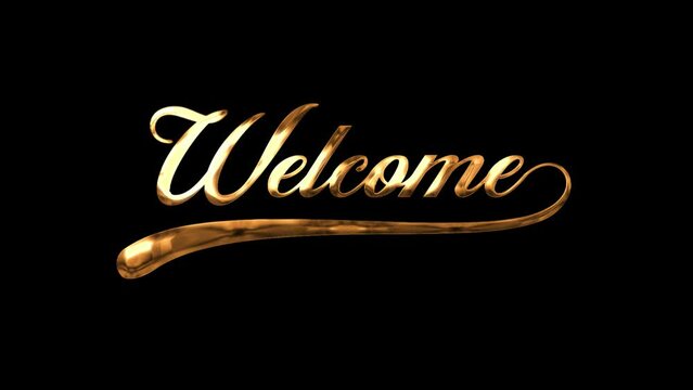 Luxury welcome animation gold color on black background. welcome handwriting animated.