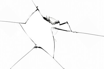 A broken window with cracks and pieces of sharp glass. Cracked texture for design