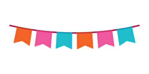 Carnival garland with flags. Decorative colorful party pennants for birthday celebration. Bunting and garland set. Colorful festive flags. Elements for celebrating, party or festival design.