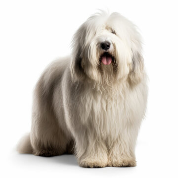 Old English Sheepdog Sitting In White Studio Stock Photo, Picture and  Royalty Free Image. Image 66897264.