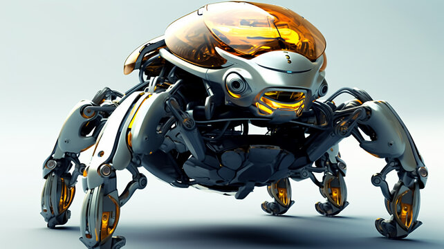 Futuristic metal Turtle Robot with Helmet and Shield like robotic Transportation in Army 