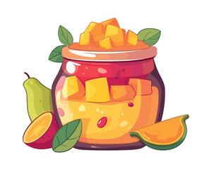 Fresh organic fruits in a yellow jar