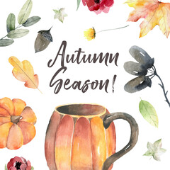 Autumn season watercolor pumpkin shaped mug for pumpkin spice