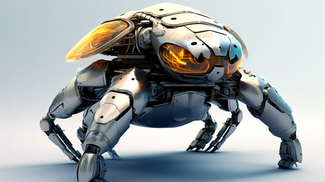 Futuristic metal Turtle Robot with Helmet and Shield like robotic Transportation in Army 