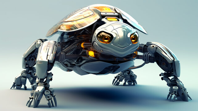 Futuristic metal Turtle Robot with Helmet and Shield like robotic Transportation in Army 