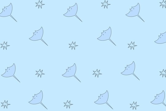 Stingrays with blue pastel background. Seamless pattern. Minimal. Ready to use. Easy to customize.