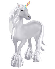 Naklejka na ściany i meble 3D Unicorn with Rainbow horn, Black Eyes with silver long mane,Isolated Cute Cartoon Character of magical Horse,Illustration design elements apply for Children products