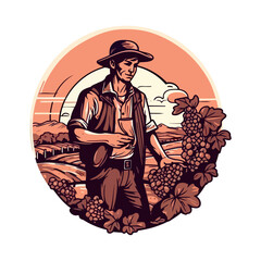 The farmer holding a basket of grapes