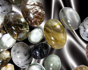 Crystals with  silver background