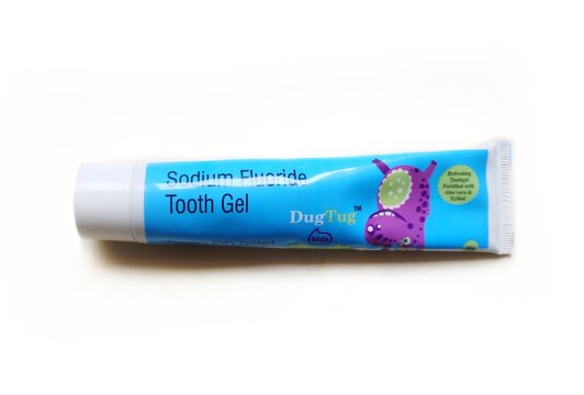 Guwahati, Assam, India - June 15, 2023 : Dug Tug Sodium Fluoride Tooth Gel. 