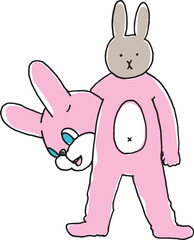 うさぎ　着ぐるみ　頭を抱える