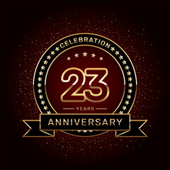 23th anniversary celebration logo design with a golden ring and ribbon, vector template
