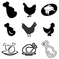 set of chicken icon illustration. vector. editable
