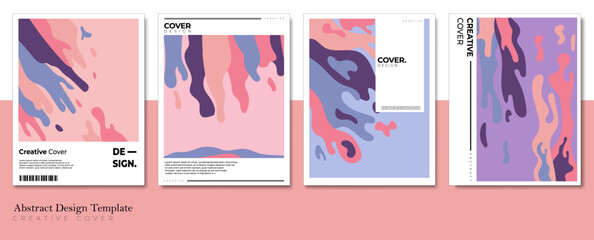 Modern abstract covers set. Cool gradient shapes composition, vector covers design. wave liquid soft color pink, purple, blue