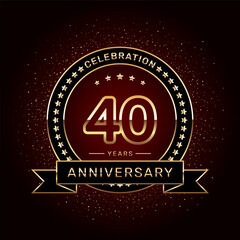 40th anniversary celebration logo design with a golden ring and ribbon, vector template
