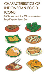 8 Characteristics of indonesian food vector icon set