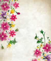 beautiful spring flowers on paper background, generative AI