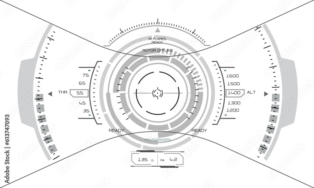 Poster hud sci-fi interface screen monochrome view design virtual reality futuristic technology display vec