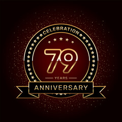 79th anniversary celebration logo design with a golden ring and ribbon, vector template